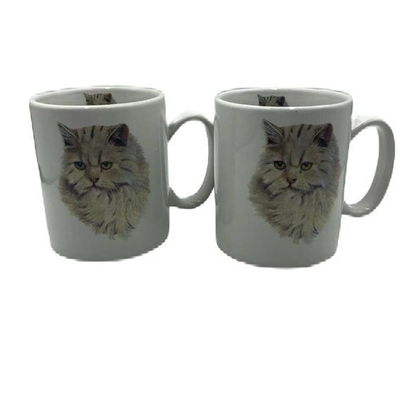 Persian Cat Set of 2 Ceramic Mugs Coffee - Picture 1 of 13